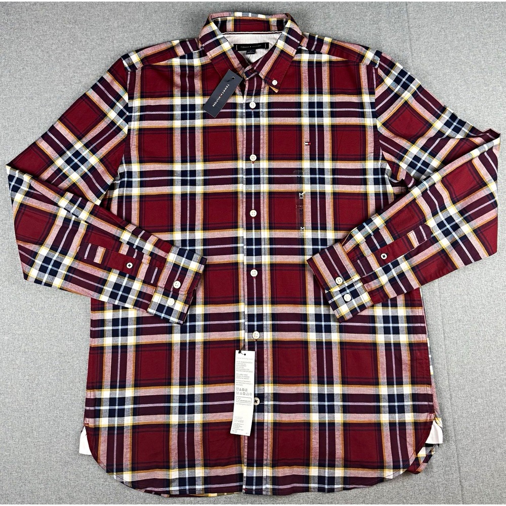 Tommy Hilfiger Mens Medium Plaid Button Front Shirt NWT Long Sleeve Cotton